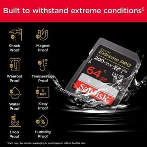SanDisk Extreme PRO SDHC and SDXC UHS-I Card 200MB/s 64GB