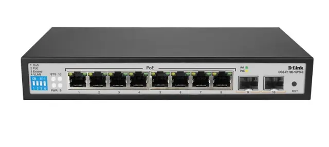 D-Link 8-Port PoE Gigabit Smart Managed Switch + 2 SFP Ports – DGS-F1100-10PS