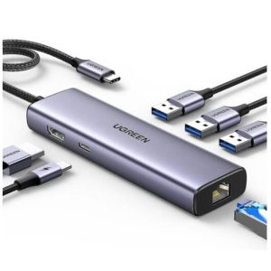 UGREEN 6 in 1  Multifunction Adapter, USB-C To USB 3.0 A ( 3 port ) + 4K HDMI + RJ45 + PD Converter