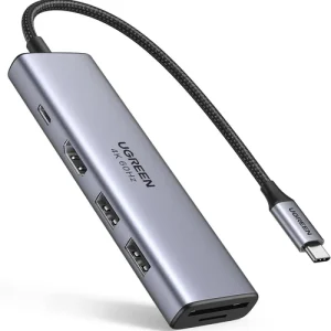 UGREEN 6 in 1  Multifunction Adapter, Type C to USB 3.0 ( 3 Port) + 4K HDMI + SD & TF  Card Reader