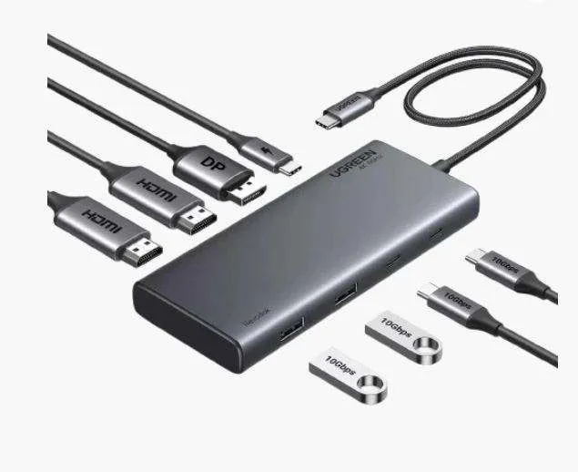 UGREEN 8 in 1 Multifunction Adapter, USB-C to USB-A 3.2 ( 2port) + USB-C 3.2 ( 2 port ) +2 4K HDMI + 4K DP + PD port Converter