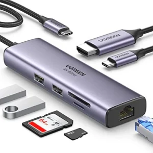 UGREEN 7 in 1  Multifunction Adapter, USB-C to USB3.0 ( 2 Port) + 4K HDMI + RJ45 + SD&TF Card Reader + PD port Converter