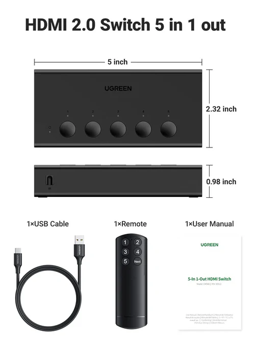 UGREEN UG-90512 5-in-1 HDMI Switch 4K - Image 2